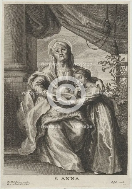The education of the Virgin, with Saint Anne seated on a bench looking upwards and ..., ca. 1645-78. Creator: Cornelis van Caukercken.
