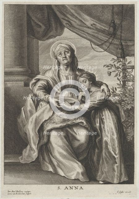 The education of the Virgin, with Saint Anne seated on a bench looking upwards and ..., ca. 1645-78. Creator: Cornelis van Caukercken.