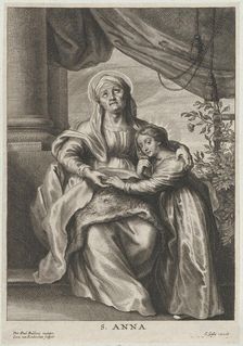 The education of the Virgin, with Saint Anne seated on a bench looking upwards and ..., ca. 1645-78. Creator: Cornelis van Caukercken
