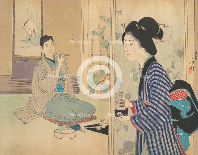 The Eel Master (Unagi danna), illustration from Bugei Kurabu (Literary Club). Creator: Mizuno Toshikata.
