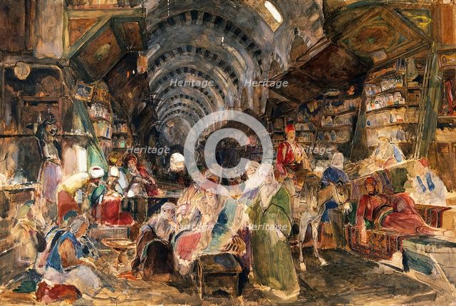 The Egyptian or drug bazaar at Constantinople, 1830-1870. Creator: John Frederick Lewis.
