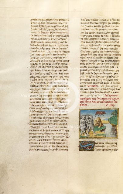 The Egyptians Worshipping the Image of a Bull; Miroir Historial, about 1475. Creator: Unknown.