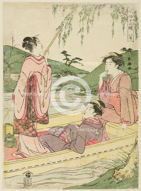 The Eighth Month (Hachigatsu), from the series "Popular Customs of the Twelve..., c. 1780/1801. Creator: Katsukawa Shuncho.