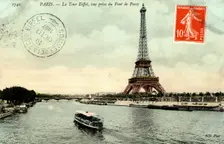 The Eiffel Tower viewed from the Pont de Passey, Paris, France, 1907
