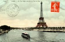 The Eiffel Tower viewed from the Pont de Passey, Paris, France, 1907