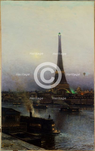 The Eiffel Tower, at night, 1889. Creator: Aleksey Bogolyubov.