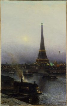 The Eiffel Tower, at night, 1889. Creator: Aleksey Bogolyubov