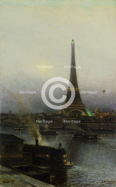 The Eiffel tower at Night, 1889. Creator: Bogolyubov, Alexei Petrovich (1824-1896).