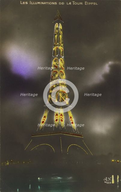 The Eiffel tower at Night, c. 1925. Creator: Anonymous.