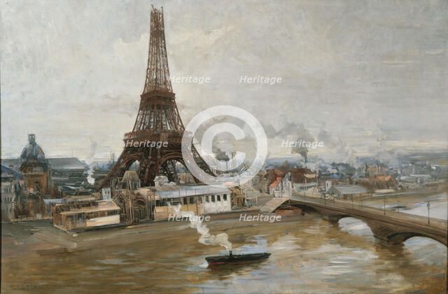 The Eiffel Tower seen from the Seine, 1889. Creator: Delance, Paul-Louis (1848-1924).