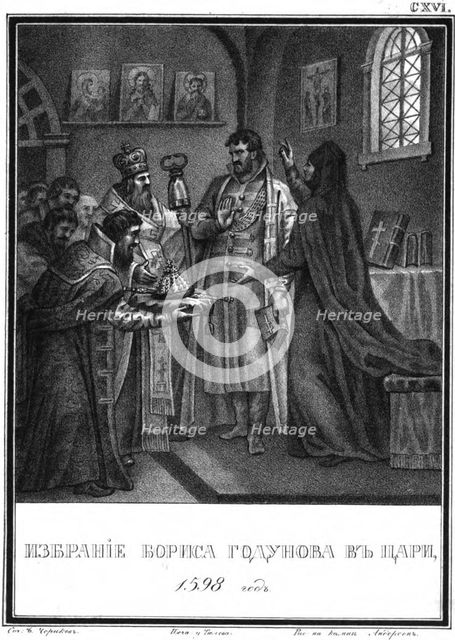 The Election of Boris Godunov to the Tsar. 1598 (From Illustrated Karamzin), 1836. Artist: Chorikov, Boris Artemyevich (1802-1866)