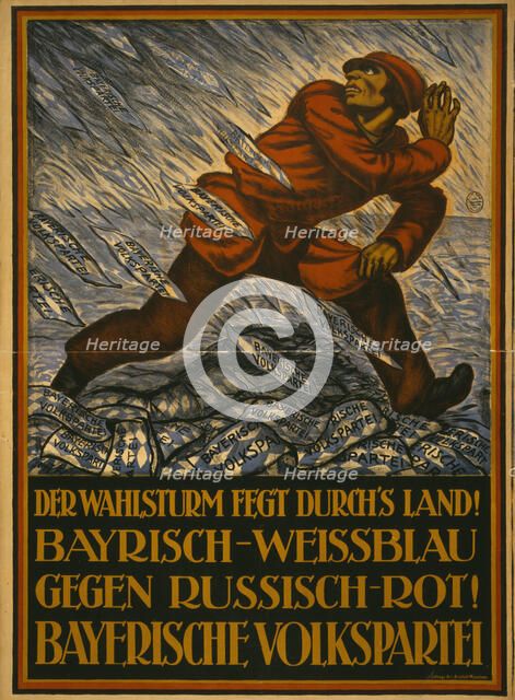 The election storm is sweeping through the country! Bavarian white and blue against..., 1919. Creator: Keimel, Hermann (1889-1948).