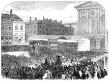 The Elections in the Metropolitan Boroughs: Finsbury...the nomination on Clerkenwell Green, 1865. Creator: Unknown