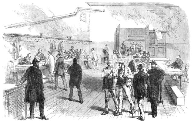 The Elections in France: electors receiving their voting-cards at the Mairie of Montmartre, 1869. Creator: Unknown.