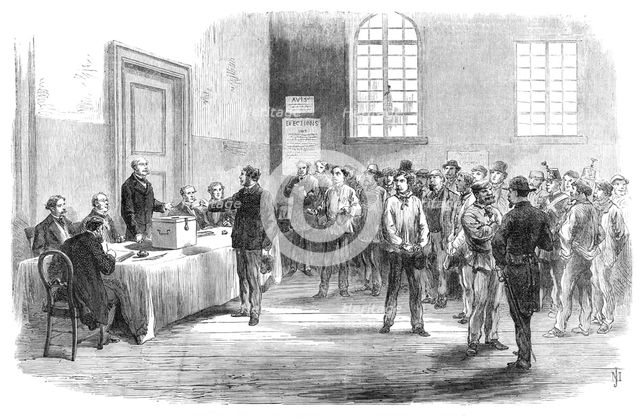 The Elections in France: electors voting at the polling-place in the Faubourg St. Antoine, 1869. Creator: Unknown.