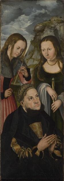 The Elector Frederic the Wise of Saxony with the Saints Ursula (L) and Genevieve (R), 1510-1512. Creator: Lucas Cranach the Elder