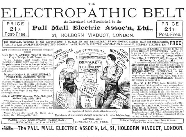 The Electropathic Belt, 1883.  Creator: Unknown.