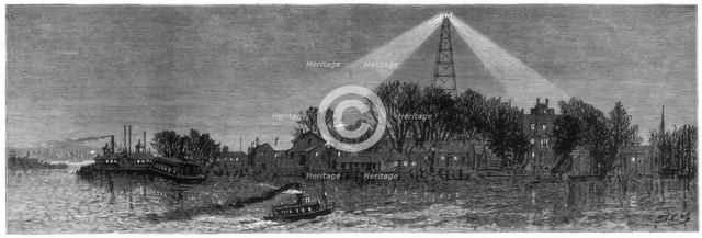 The electric light at Hell Gate, New York, 1885. Artist: Unknown