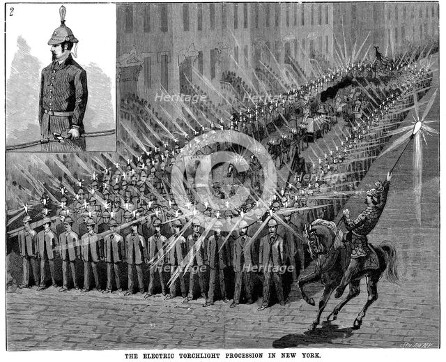 'The Electric Torchlight Procession in New York', USA, 1884. Artist: Unknown