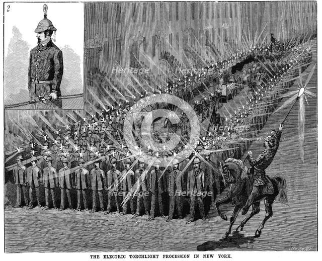 'The Electric Torchlight Procession in New York', USA, 1884. Artist: Unknown