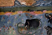 The Elephant King Attacked by a Crocodile, c1650. Creator: Unknown