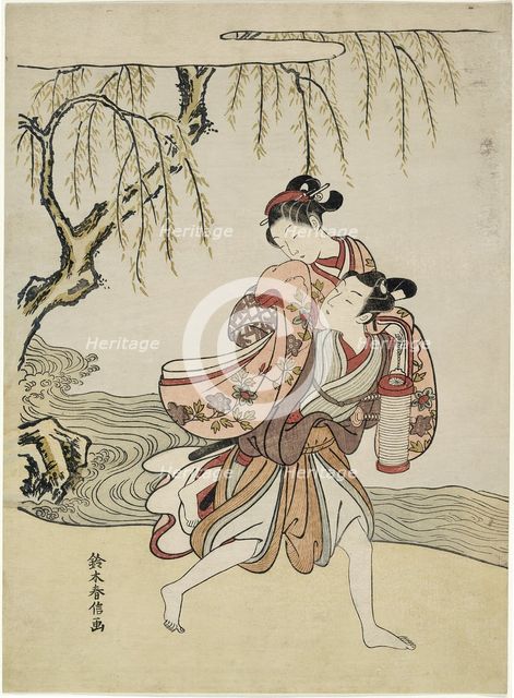 The Elopement (parody of Akutagawa episode from "Tales of Ise"), c. 1767. Creator: Suzuki Harunobu.