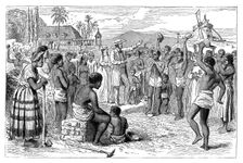 The emancipation of slaves on a West Indian plantation, early 19th century (c1895)