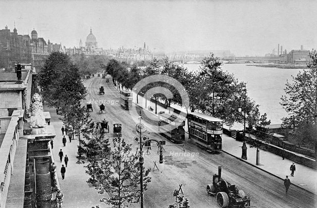The Embankment from Waterloo Bridge, Westminster, London.  Creator: Unknown.