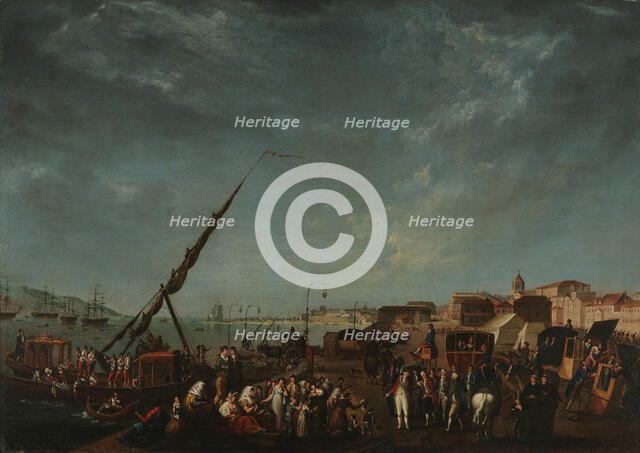 The Embarkation of the Portuguese Royal Family to Brazil in 1807. Creator: Delerive, Nicolas-Louis-Albert (1755-1818).