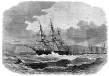 The emigrant ship Amoor driving up the Catwater, Plymouth, in the late gale, 1865. Creator: Smyth