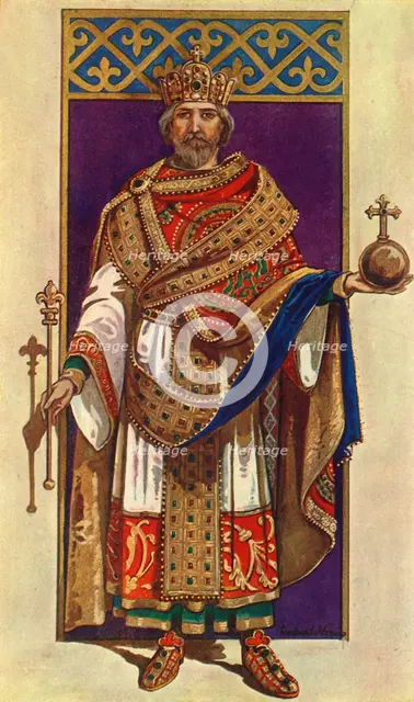 'The Emperor Charlemagne in Full State Dress (A.D. 800)', 1924. Creator: Herbert Norris.