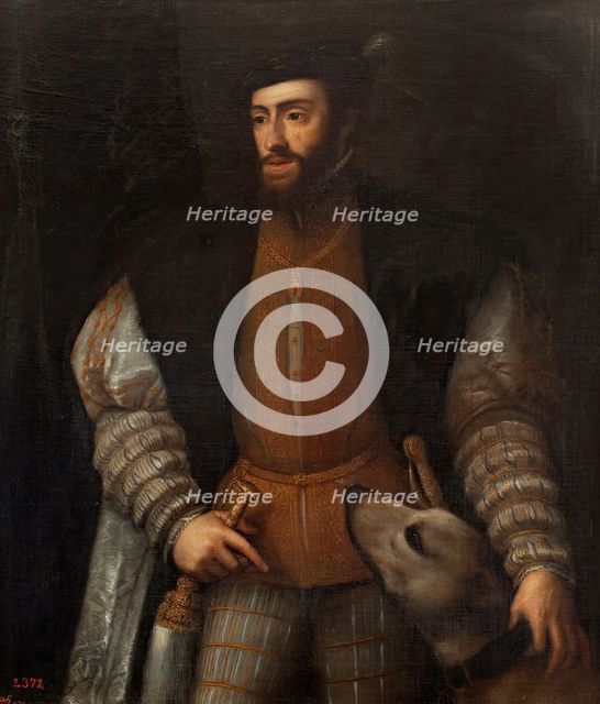 The Emperor Charles V with a Dog, between 1551 and 1600. Creator: Titian.