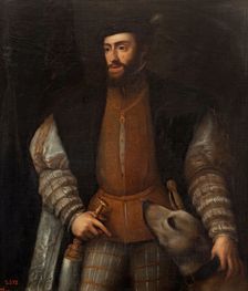 The Emperor Charles V with a Dog, between 1551 and 1600. Creator: Titian