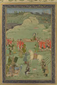The Emperor Aurangzeb Carried on a Palanquin, ca. 1705-20. Creator: Bhavanidas