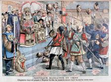 The Emperor being shown heads of Mandarins suspected of supporting the Russians, China, 1904