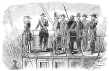 The Emperor on board the screw steam-yacht "La Reine Hortense", leaving the harbour, 1854. Creator: Unknown