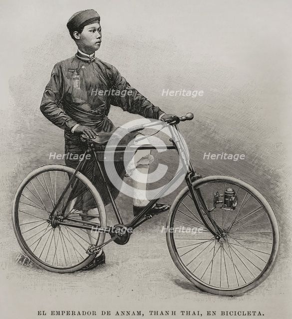 The Emperor of Annam on a bicycle, 1898. Creator: Unknown.