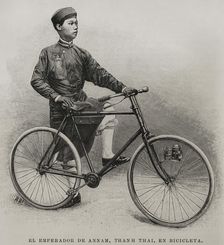 The Emperor of Annam on a bicycle, 1898. Creator: Unknown