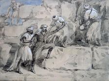 The Emperor of Austria Ascending the Great Pyramid, Egypt 1869. Artist: William Simpson