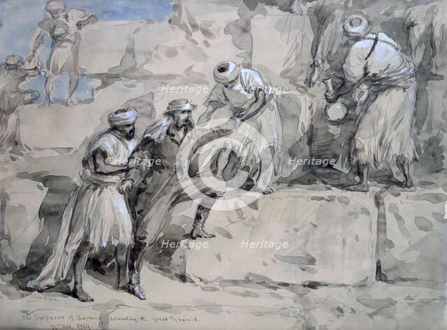 'The Emperor of Austria Ascending the Great Pyramid, Egypt', 1869.  Artist: William Simpson