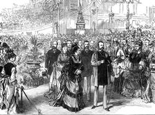 The Emperor of Russia at the Crystal Palace: the royal party passing up the Nave, 1874. Creator: Unknown