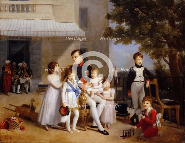 The Emperor Napoleon I on the terrace of the Château Saint-Cloud surrounded by his children. Artist: Ducis, Louis (1775-1847)