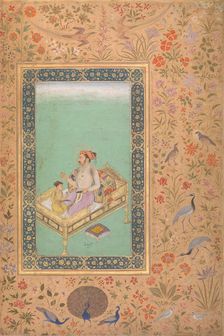 The Emperor Shah Jahan with his Son Dara Shikoh, Folio from the Shah Jahan Album, verso: ca.1620. Creators: Mir Ali Haravi, Nanha