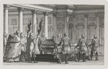 The Emperor Paul I Lying in State with a guard of honour. Artist: Quarenghi, Giacomo Antonio Domenico (1744-1817)