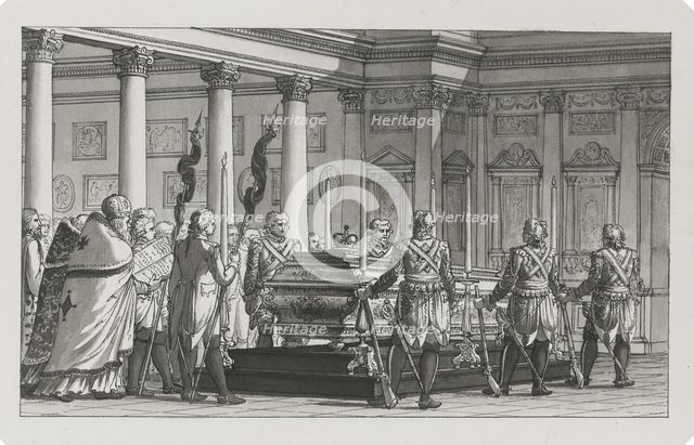The Emperor Paul I Lying in State with a guard of honour. Artist: Quarenghi, Giacomo Antonio Domenico (1744-1817)
