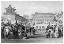 The Emperor Teaou-Kwang reviewing his Guards, Palace of Peking China, 19th century. Artist: JB Allen