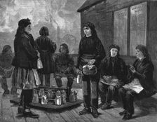 The employment of women at pit mouths - breakfast time 1886. Creator: Unknown
