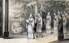 The empress and her attendants proceeding to the temple from the mulberry grove 1847.Artist: JW Giles