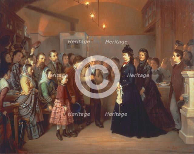 The Empress Elisabeth of Austria visits a soup kitchen in the Schönlaterngasse, 1875.