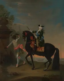 The Empress Elizabeth of Russia (1709-1762) on Horseback, Attended by a Page, after 1743-49. Creator: Georg Cristoph Grooth